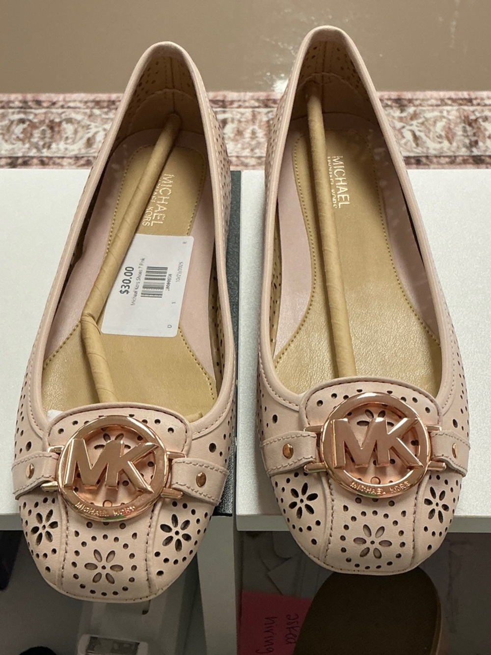 Michael Kors Pink Perforated MK Logo Ballet Flats